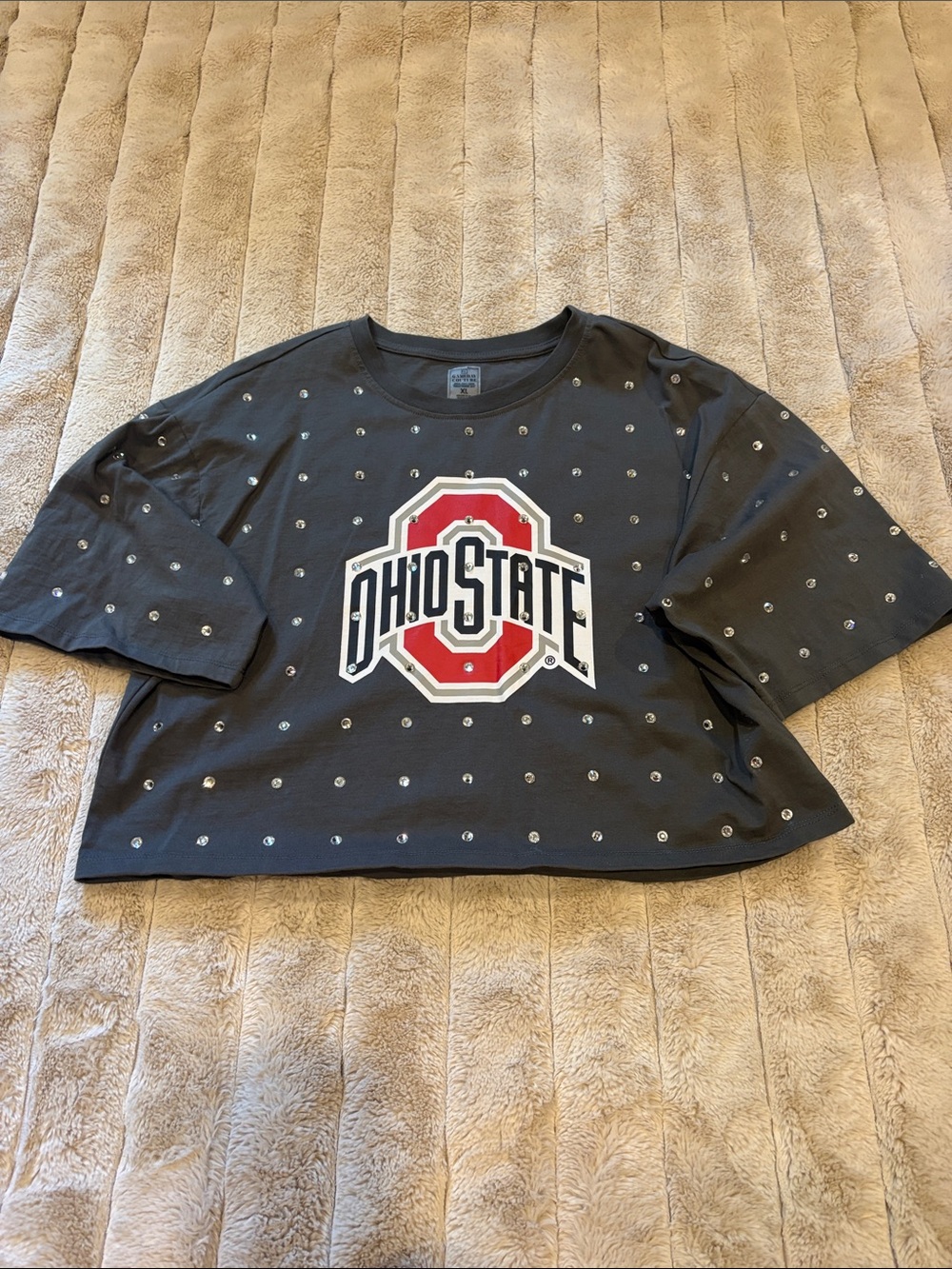 Ohio State Black Logo Crop Top with Stud Detail